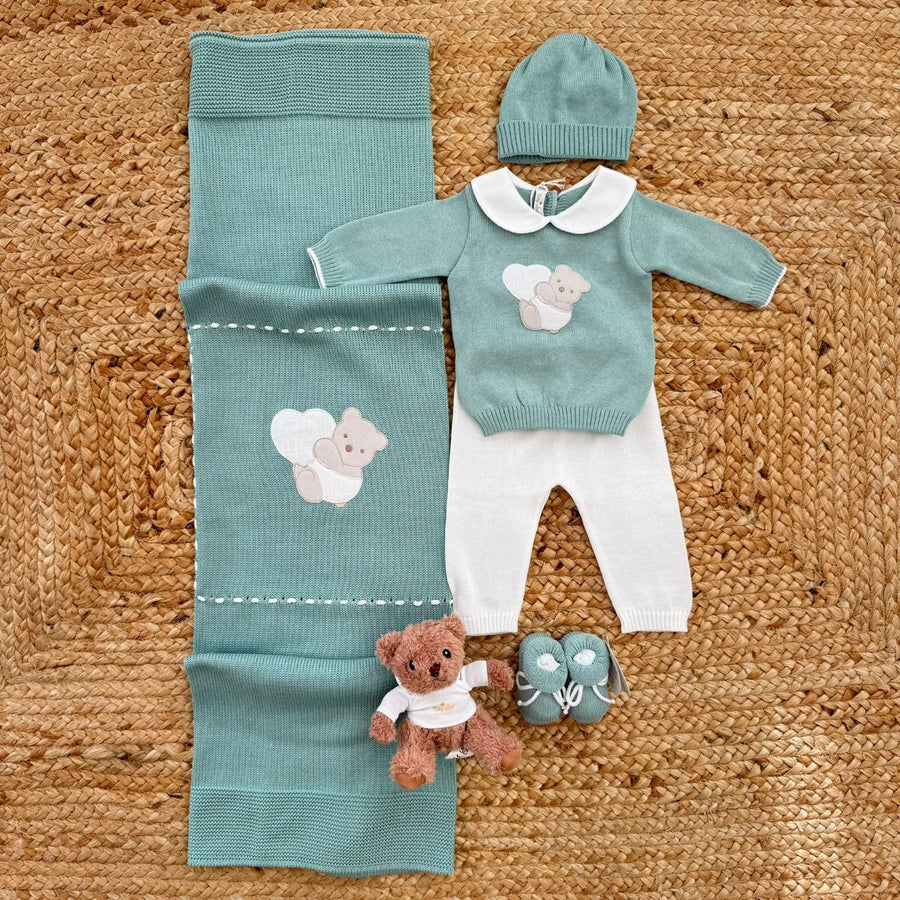 Set nascita neonato in cotone verde salvia