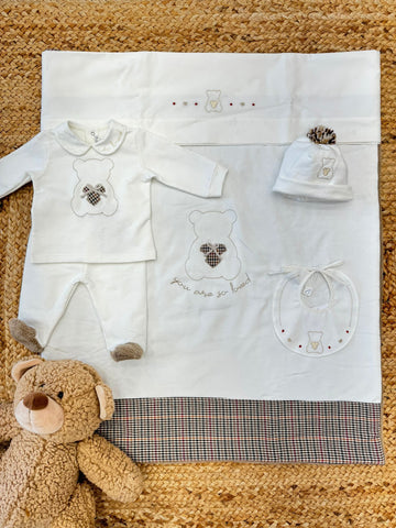Set nascita neonato inverno con completino orsetto, copertina e accessori coordinati – caldo cotone