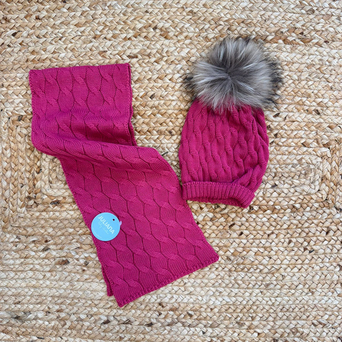 set cappellino e sciarpa bimba fucsia con treccia