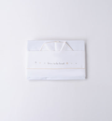 set lenzuola neonato caldo cotone bianco con ricamo “born to be loved”