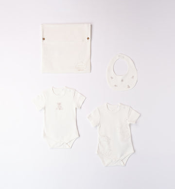 set nascita neonato caldo cotone panna con body e bavetta