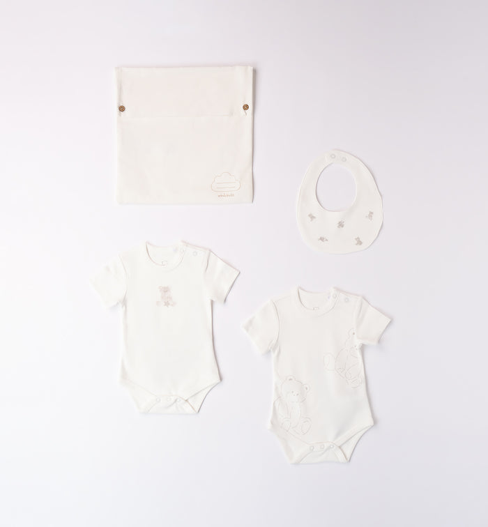 set nascita neonato caldo cotone panna con body e bavetta