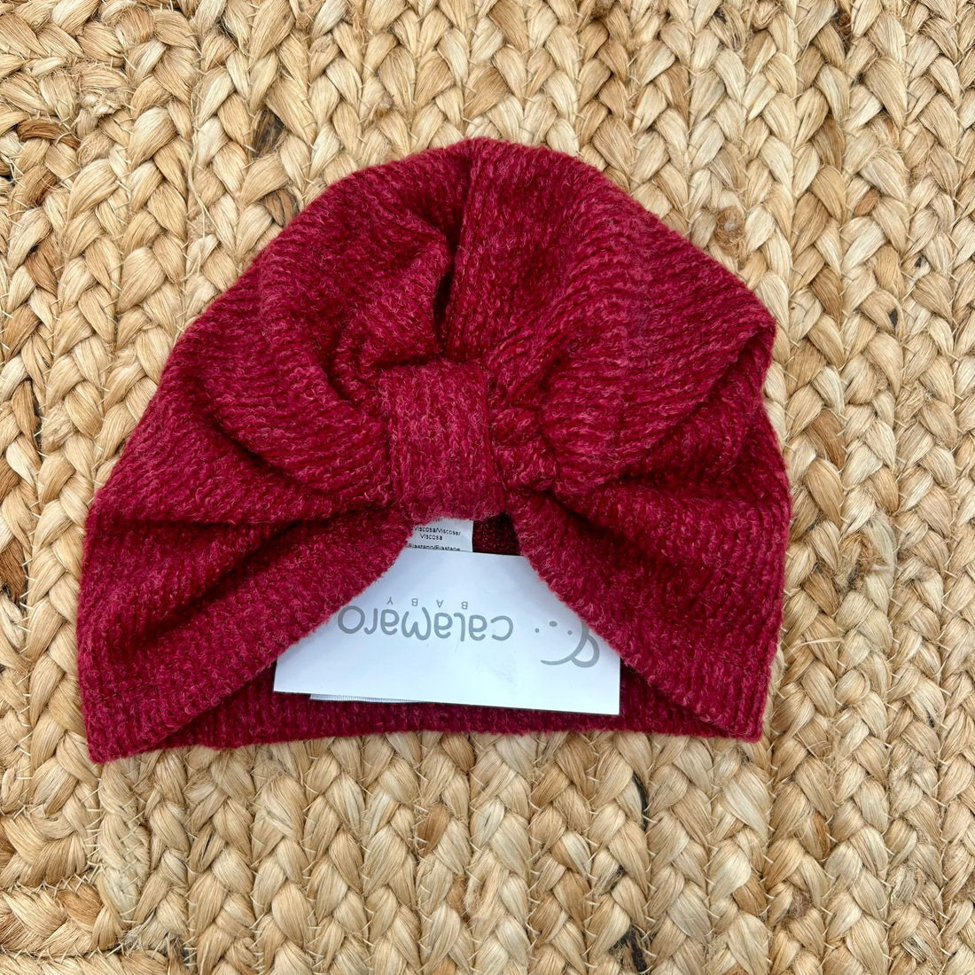 turbante bordeaux Calamaro in maglia con maxi fiocco per bambina