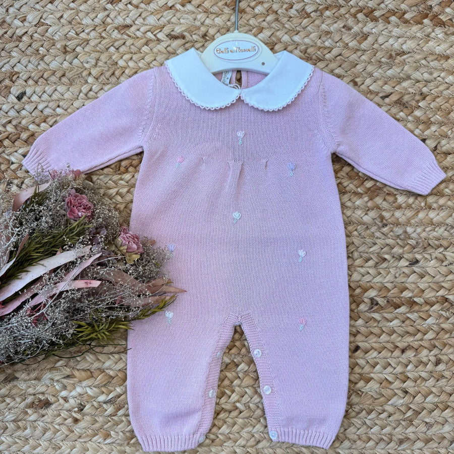 Tutina neonata in 100% filo di cotone con tulipani ricamati