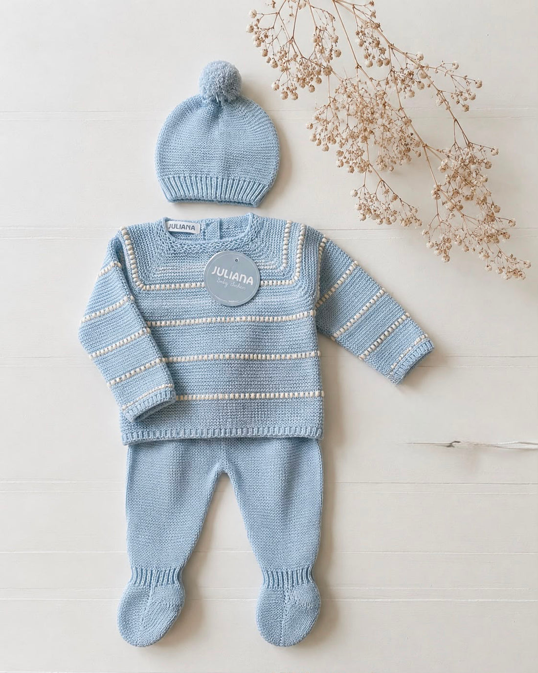 tutina neonato azzurra Juliana con cappellino coordinato