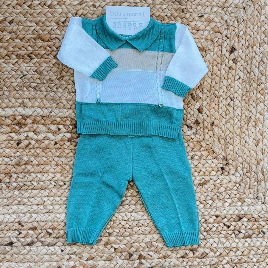 Tutina neonato in cotone verde sedano e panna