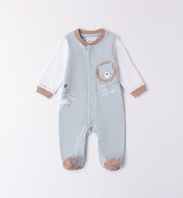 Tutina neonato azzurra iDO con ricamo leoncino fronte