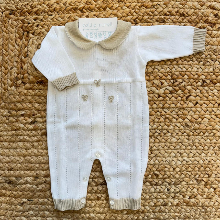 Tutina neonato unisex in cotone con colletto beige