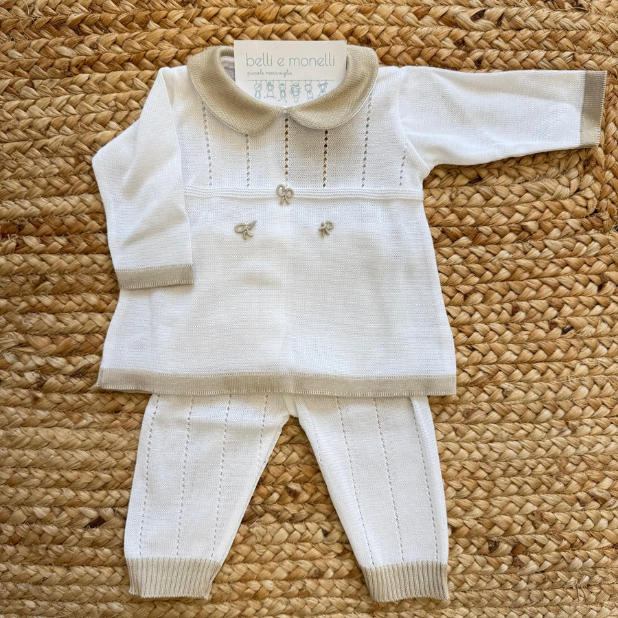 Tutina neonato unisex in cotone con colletto beige