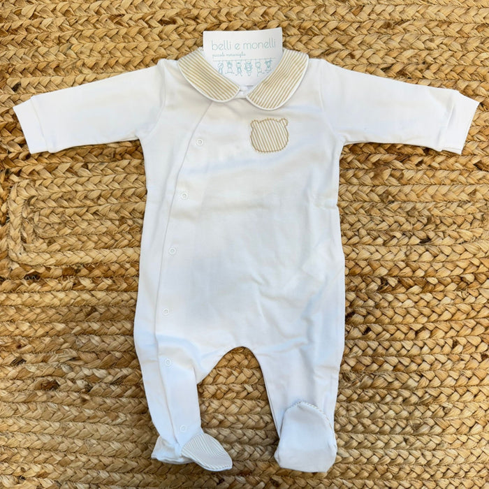 tutina neonato unisex in cotone con colletto rigato beige
