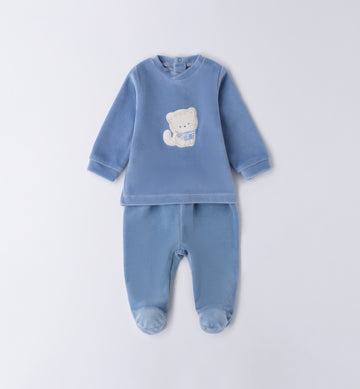tutina ciniglia azzurra neonato con gattino - fronte