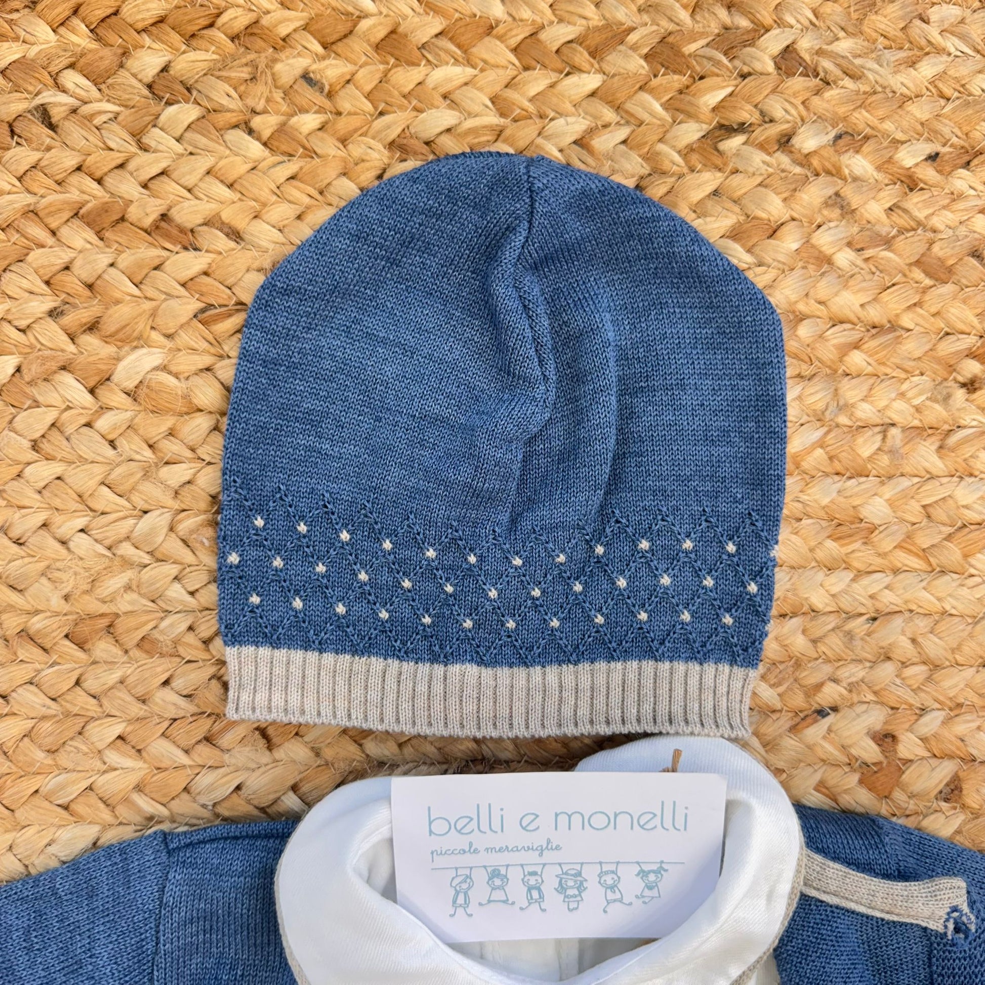 tutina due pezzi neonato blu e beige misto lana