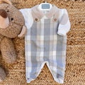 tutina in caldo cotone grigia a quadri con collo beige neonato