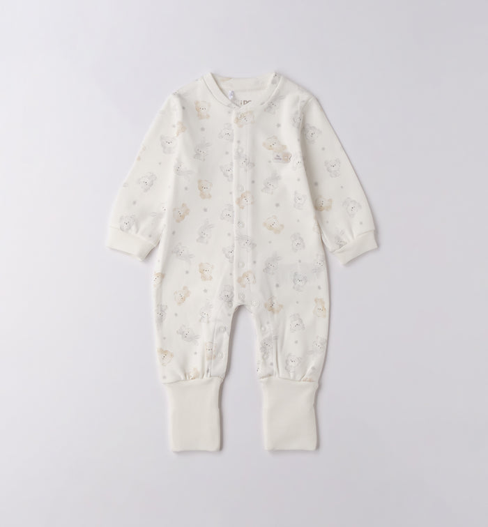 tutina neonato caldo cotone panna con fantasia orsetti e coniglietti