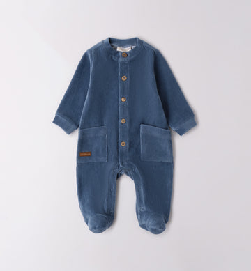 tutina neonato in ciniglia blu con bottoni frontali