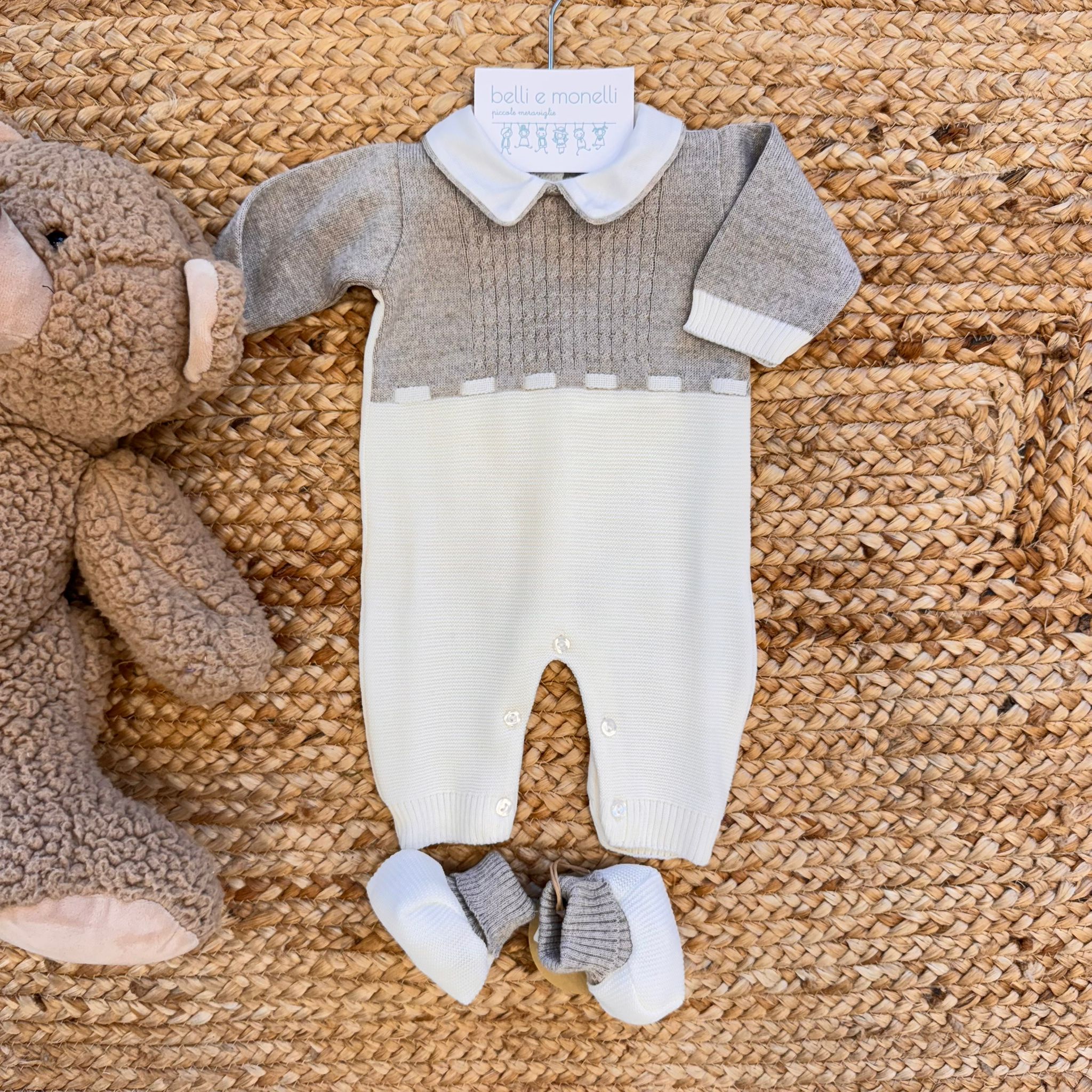 Tutina neonato misto lana beige e panna - Main Image