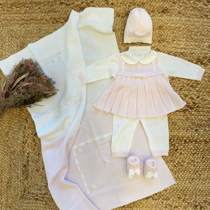 uscita clinica neonata in filo di scozia con abito rosa