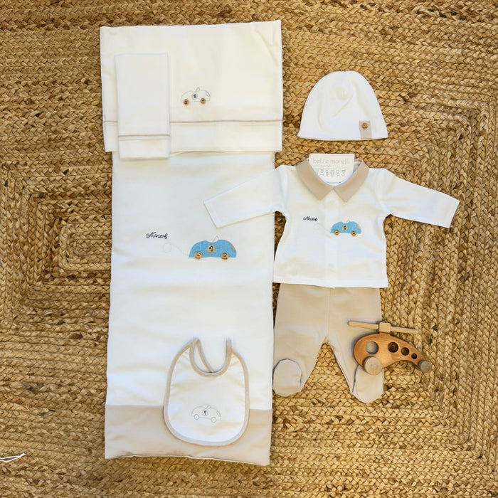 Uscita clinica neonato in cotone con tutina e accessori coordinati