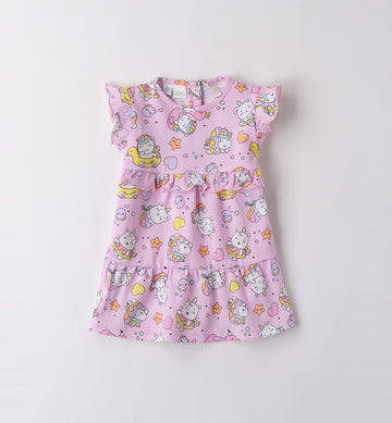 Vestito estivo rosa per neonata con stampa unicorni e volan