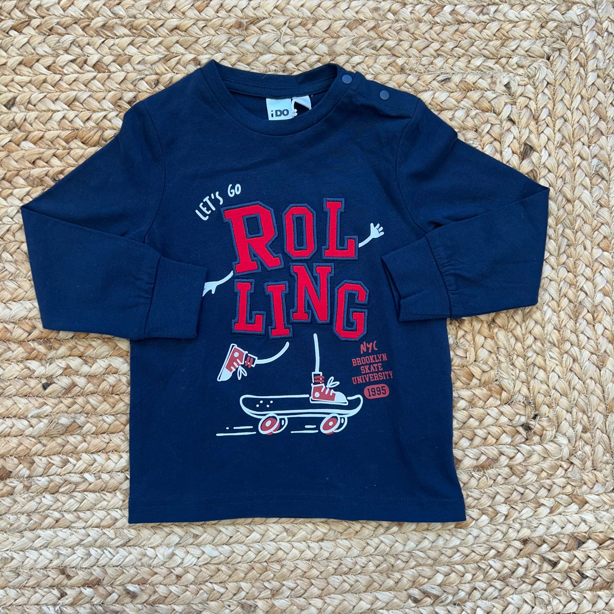 Maglia bimbo blu con stampa Rolling
