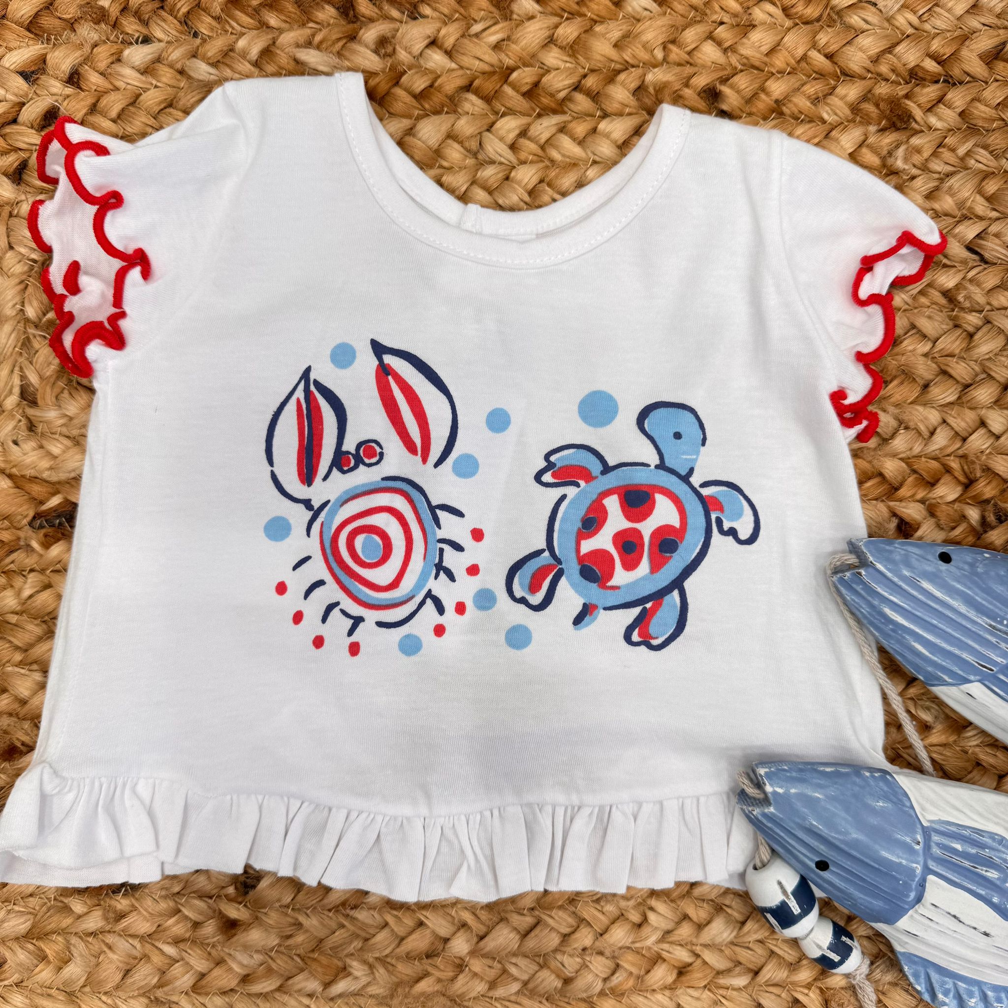 COSTUMINO BIMBA TARTARUGHE BLU E ROSSO CON T-SHIRT MARE