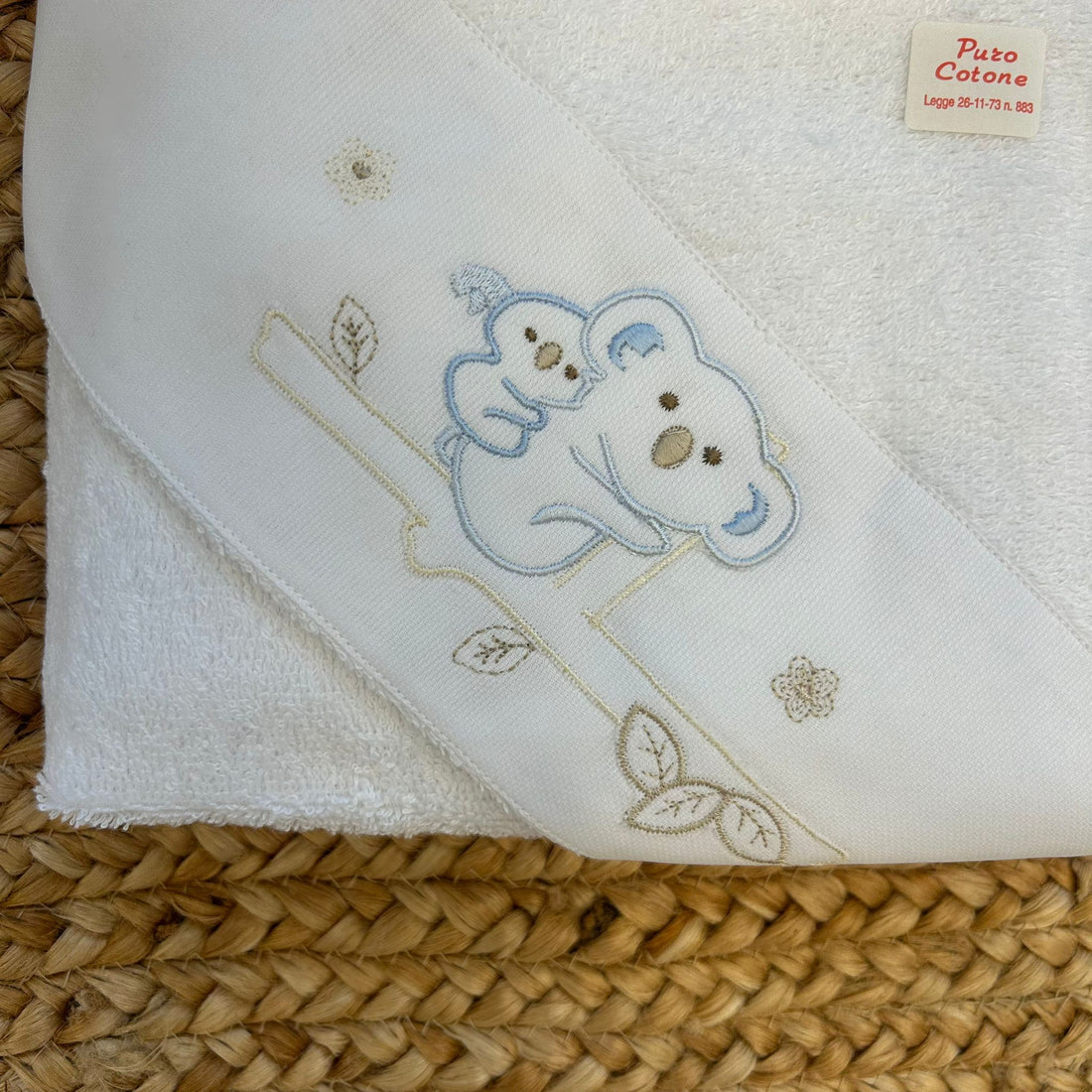 Accappatoio in spugna per neonato con ricamo koala azzurro