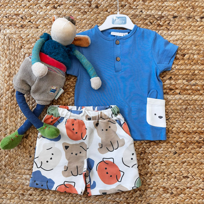 COMPLETO ESTIVO NEONATO BLU CON STAMPA CAGNOLINI