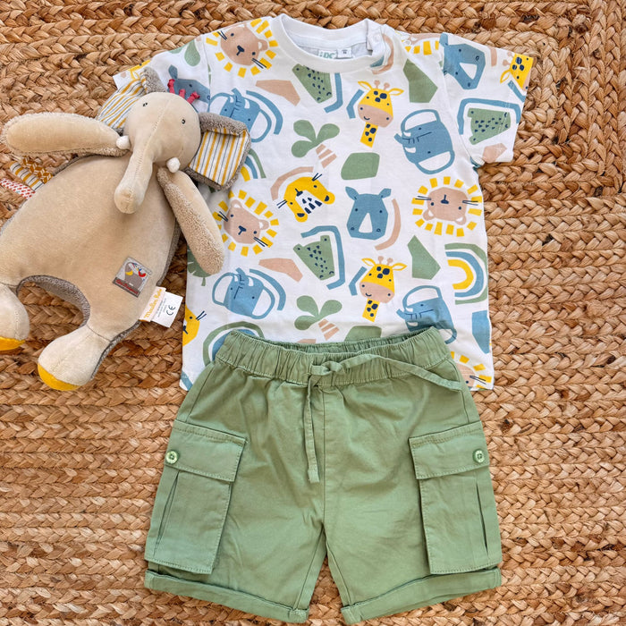 COMPLETO BAMBINO CON ANIMALETTI E CARGO VERDE