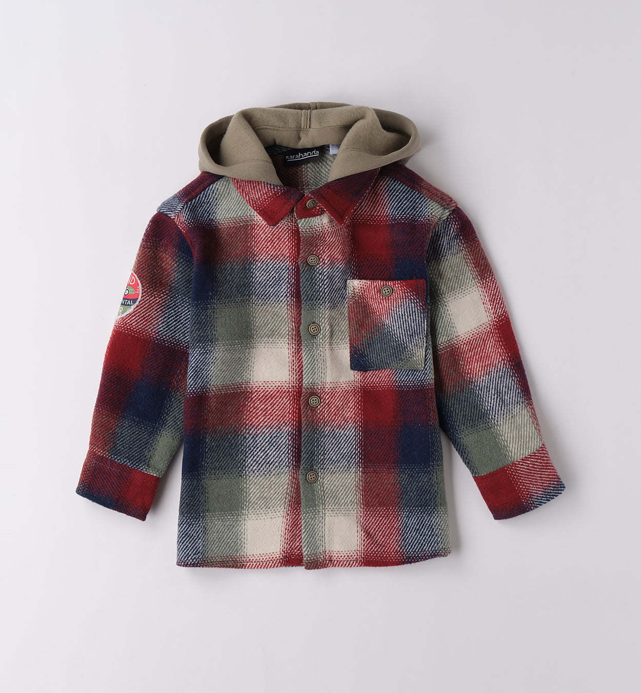 Completo casual chic bambino camicia a quadri rossi e verdi