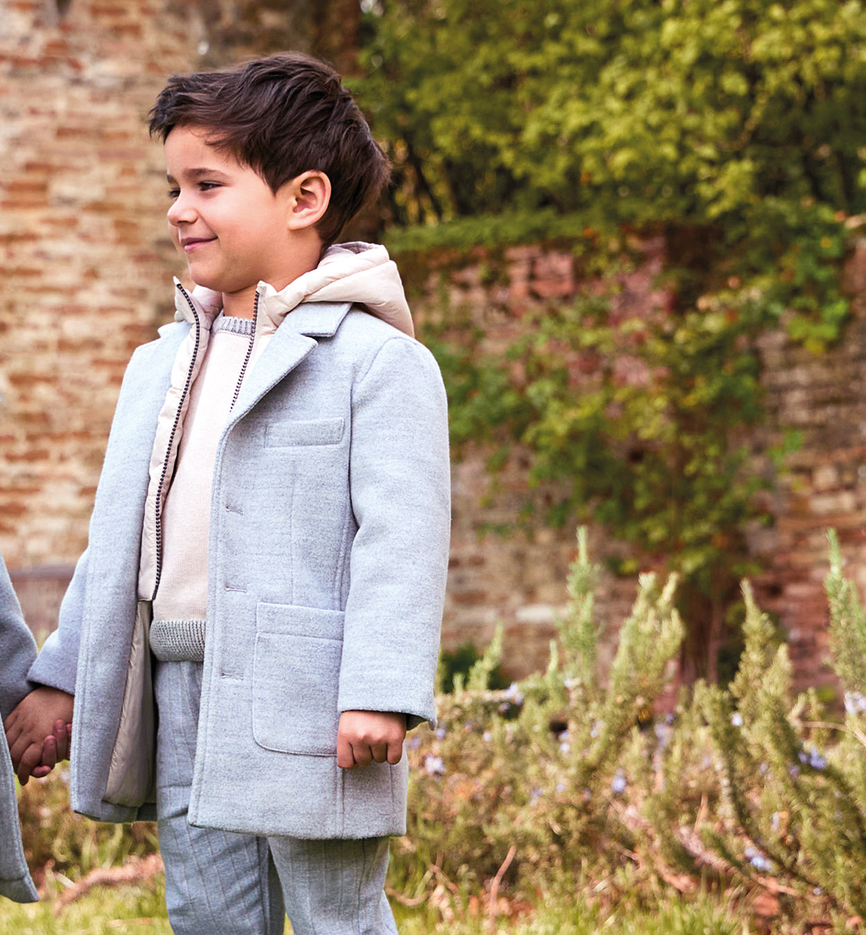 Cappotto bambino grigio con cappuccio staccabile