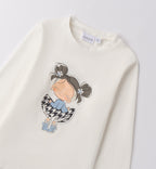 Completo bambina cardigan azzurro e gonna pied de poule