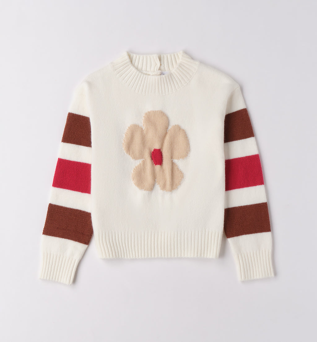 Completo bimba beige con maglia fiore e pantaloni