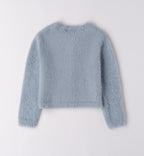 Completo bambina cardigan azzurro e gonna pied de poule