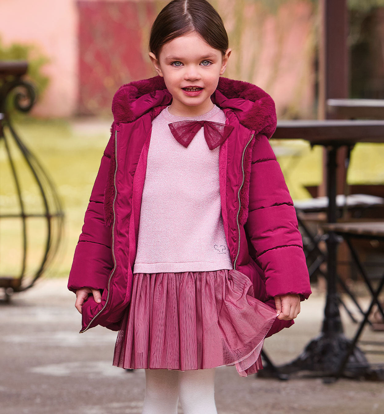 Abito bimba rosa con fiocco e tulle