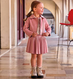 Completo bimba con maglia fiocchi e gonna plissé rosa