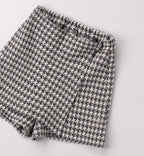 Completo bambina cardigan azzurro e gonna pied de poule