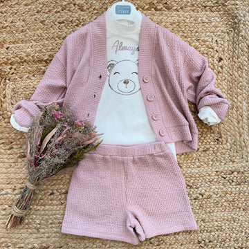 Coordinato bimba rosa tre pezzi con orsetto