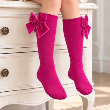 Parigine bambina color petunia con maxi fiocchi in velluto