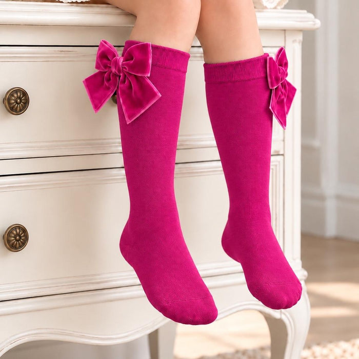 Parigine bambina color petunia con maxi fiocchi in velluto