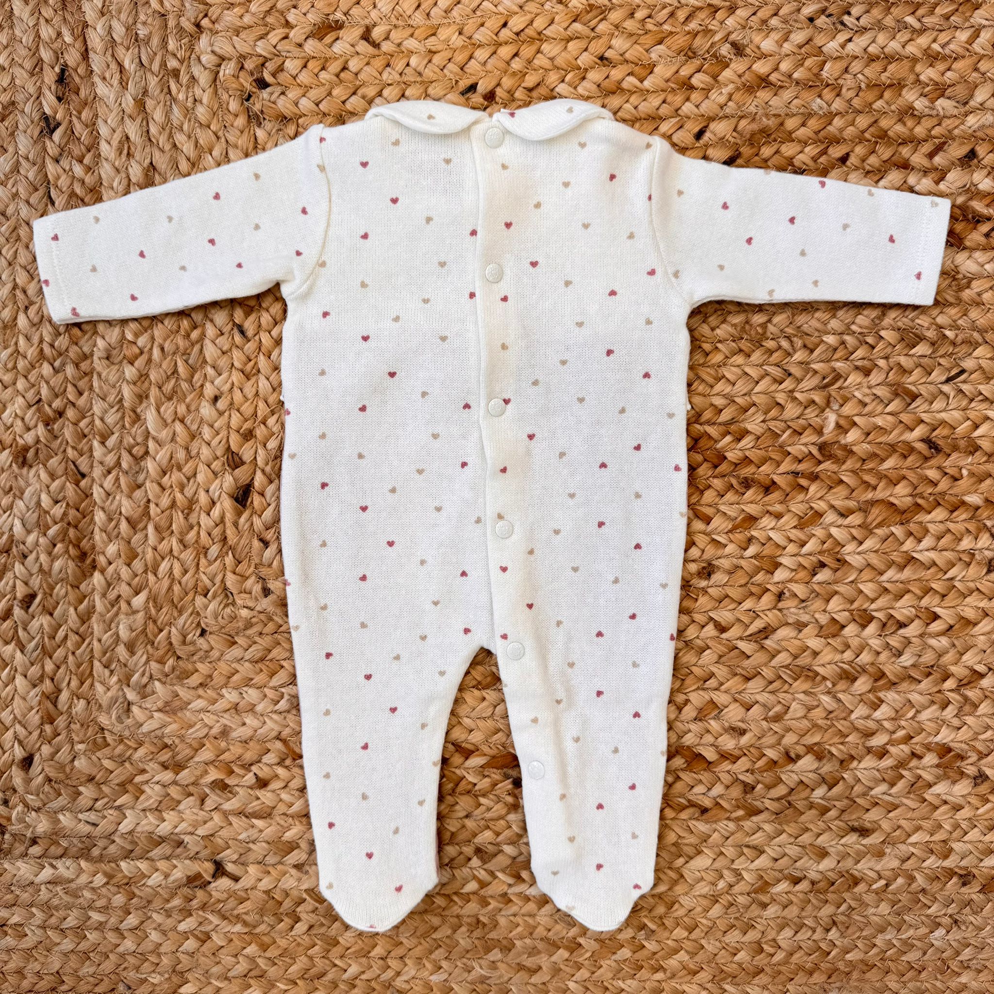 Tutina neonata caldo cotone e ciniglia con cuoricini rosa