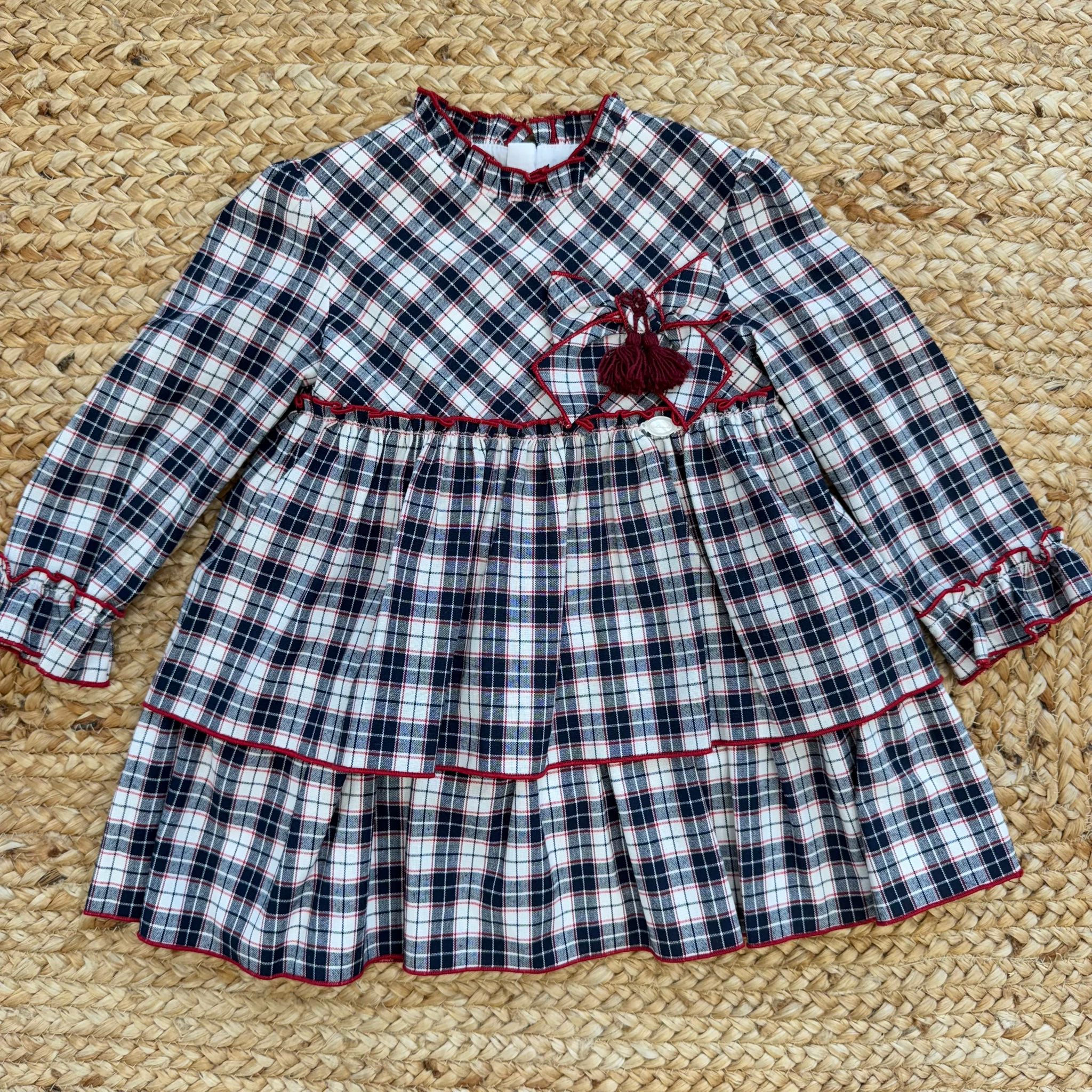 Abito scozzese bimba con fiocco e nappine