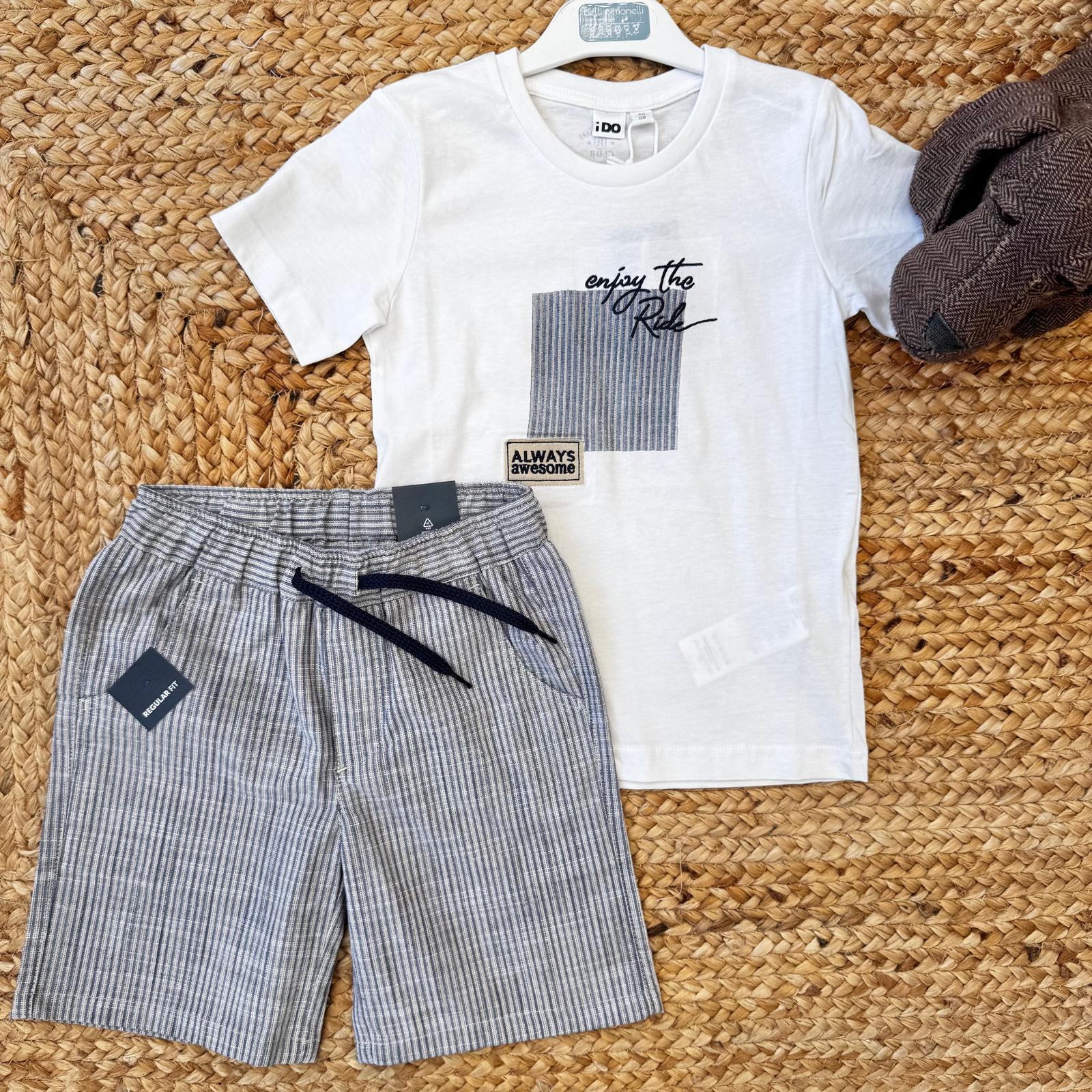 COMPLETO ESTIVO BAMBINO CON T-SHIRT E SHORTS A RIGHE