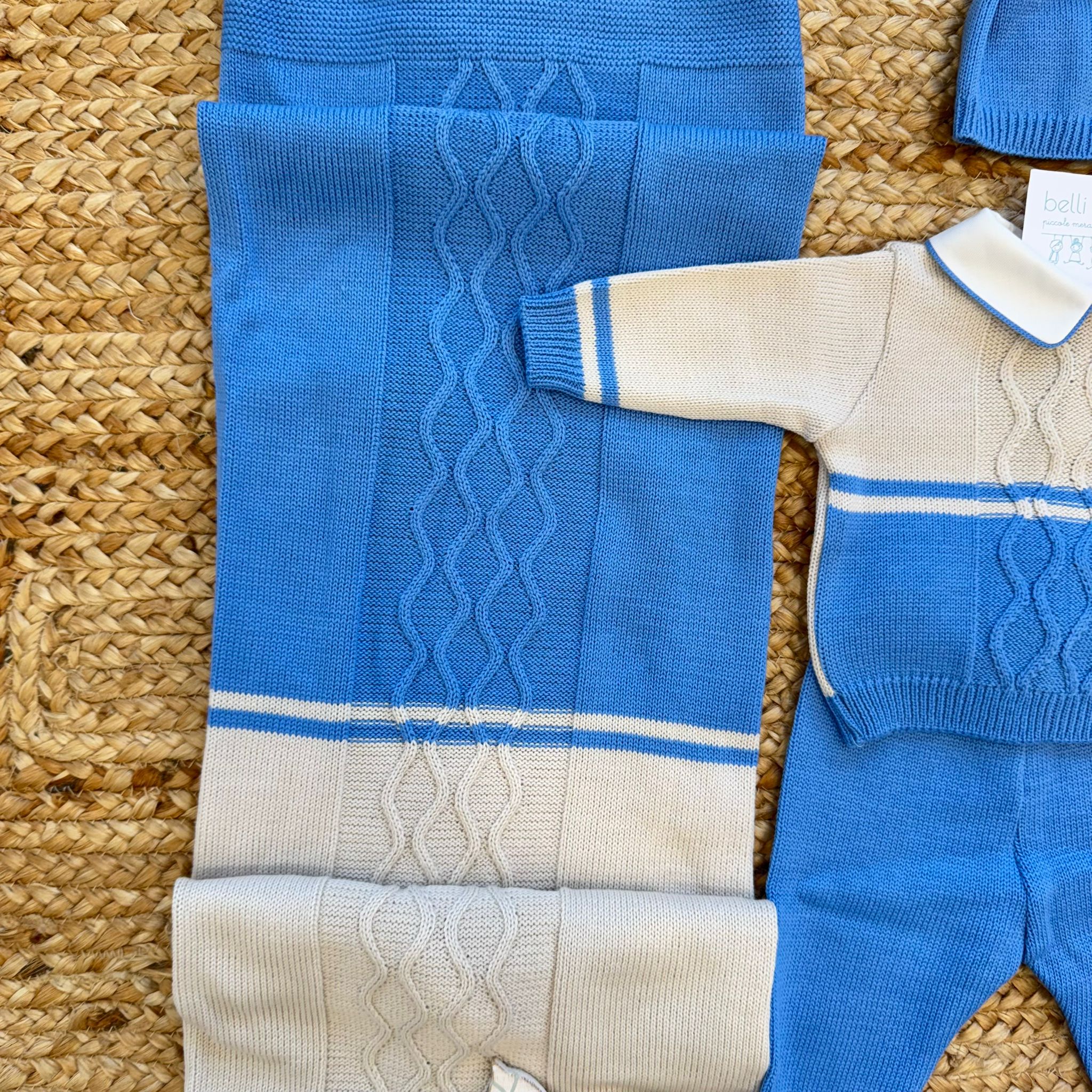 Set Nascita neonato pura lana azzurro e panna