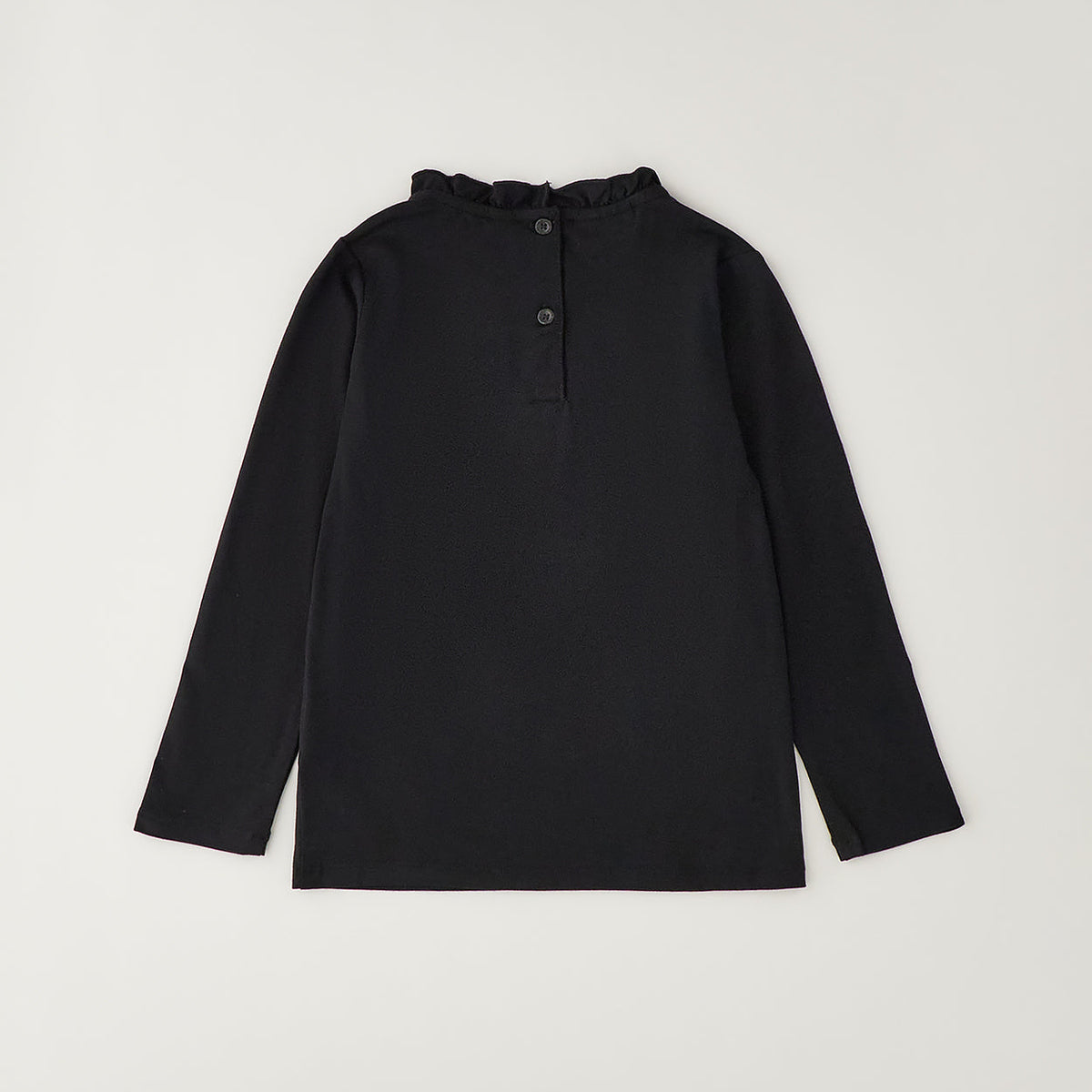 Lupetto bimba nero con collo arricciato e maniche lunghe. Elegante sotto vestiti, salopette e abitini natalizi. Scoprilo su Belli e Monelli.