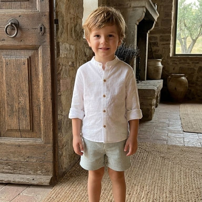 Completo bambino elegante con camicia in cotone e pantaloncino rigato