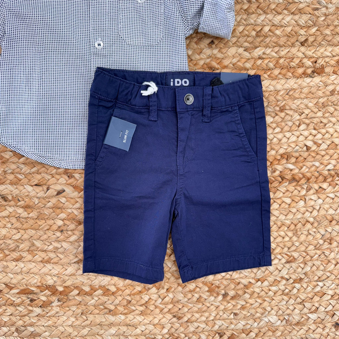 Completo estivo iDO con camicia microfantasia e bermuda blu