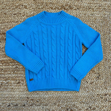 Maglione bimbo azzurro con lavorazione a trecce