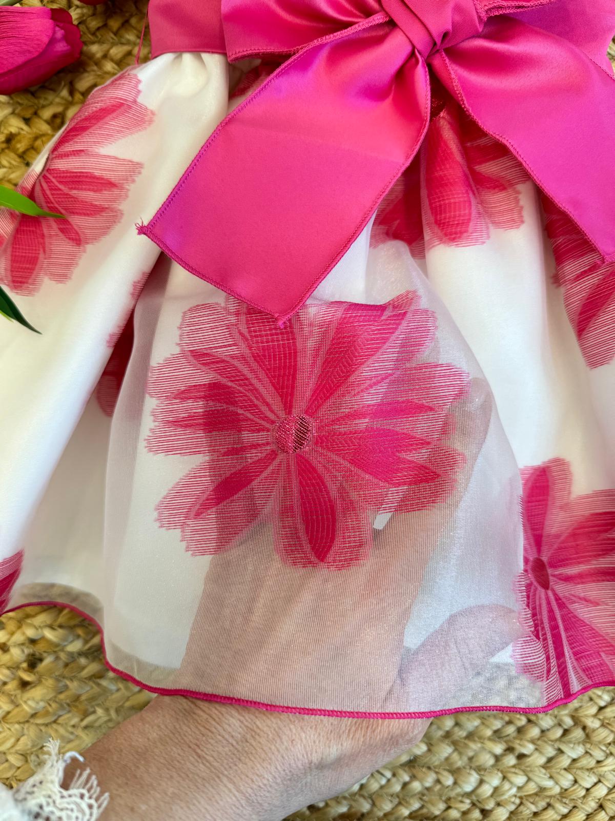 Abito in mikado con fiocco fucsia