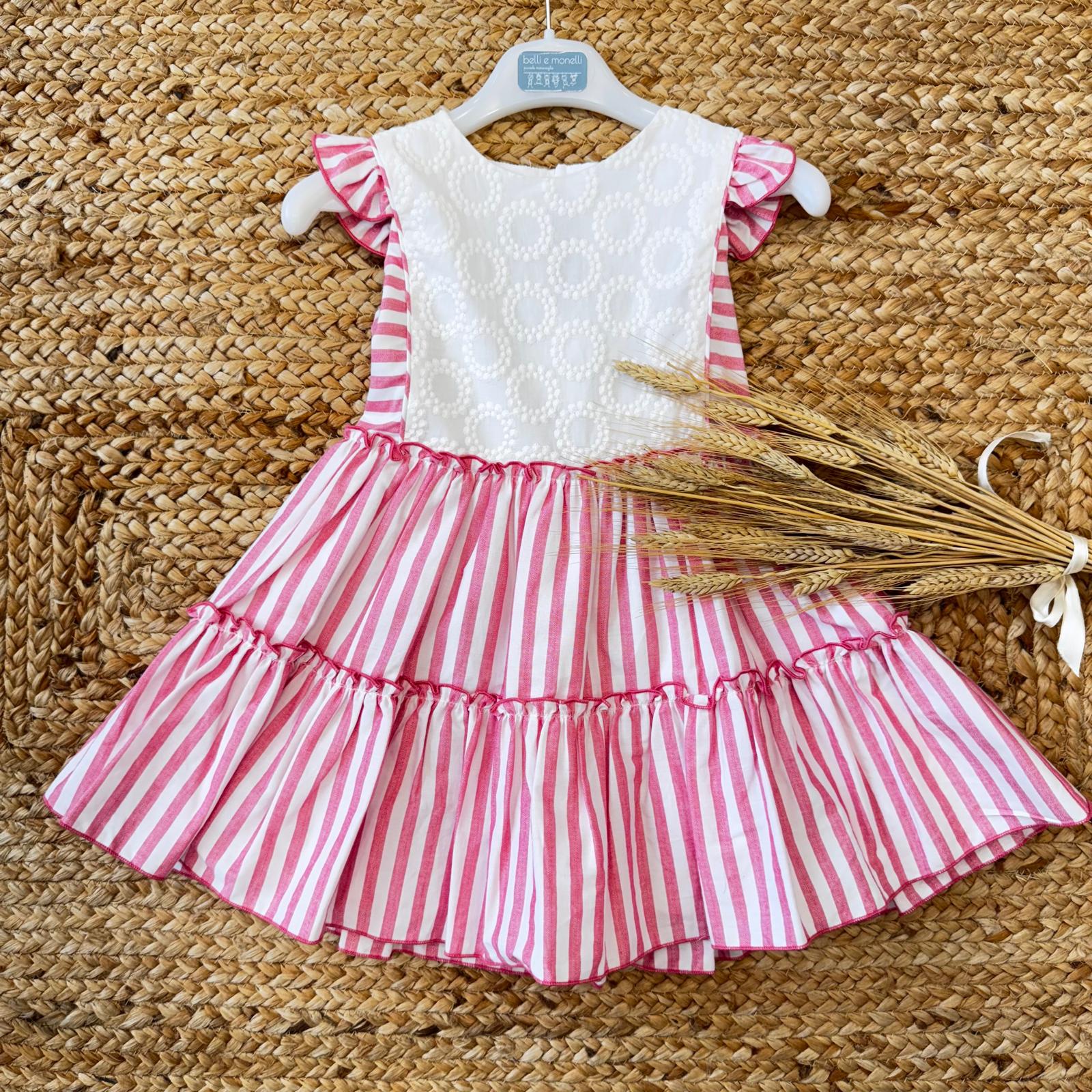 VESTITO BAMBINA ESTIVO A RIGHE ROSA CON CORPETTO RICAMATO