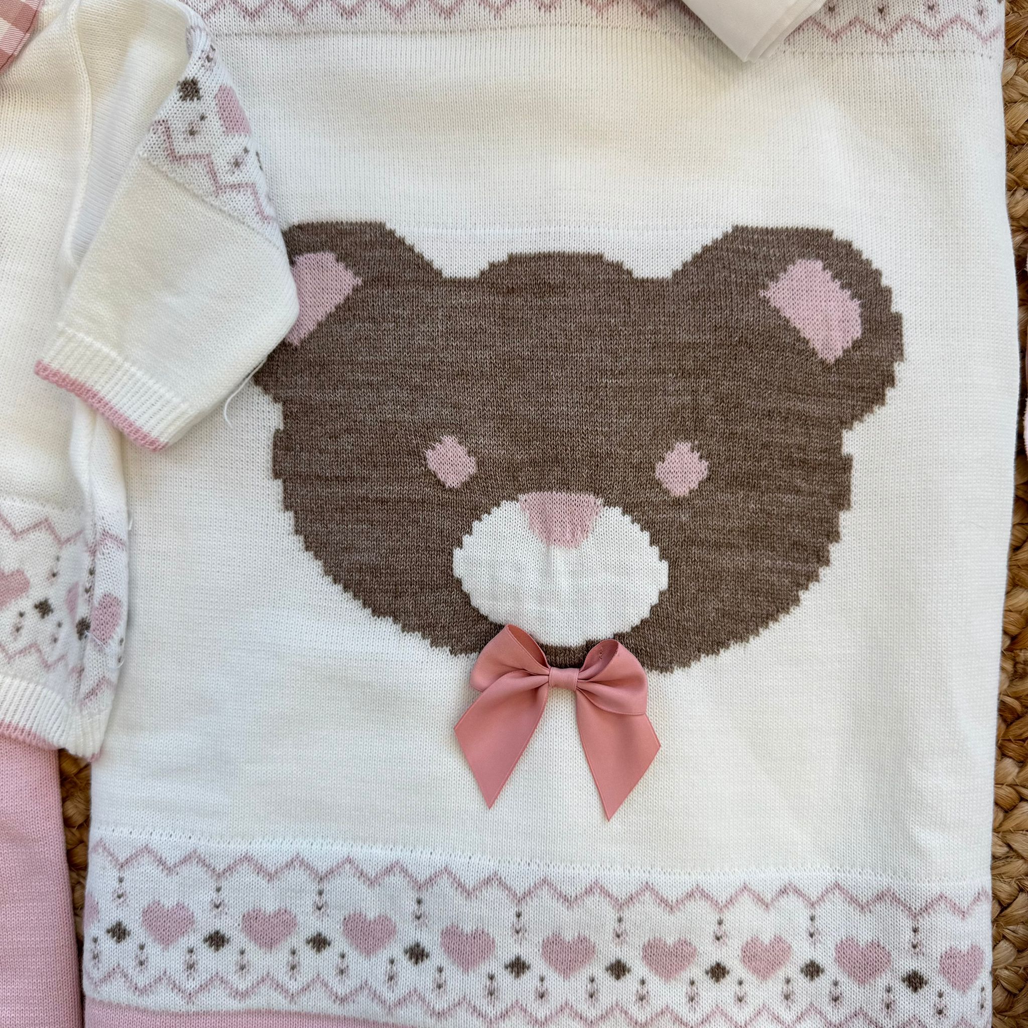 Set nascita neonata rosa e panna con orsetto
